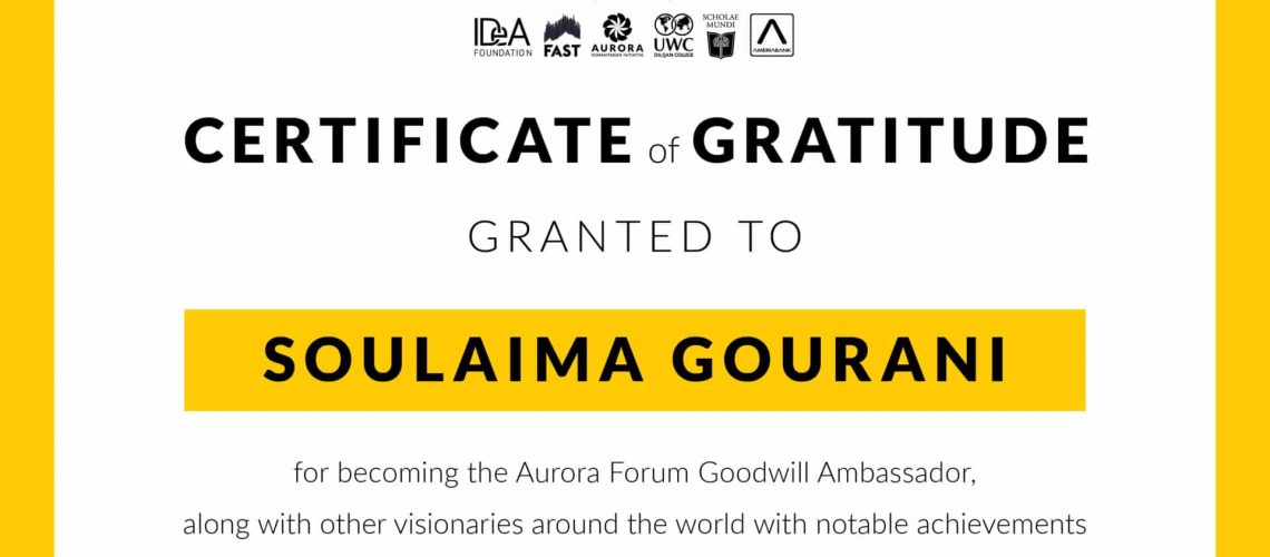 Certificate of Gratitude to Soulaima Gourani